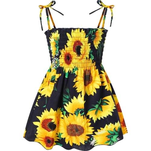 Citgeett Summer Kids Baby Girls Printed Sling Dress Sleeveless Strap Shoulder Sunflower Dress Clothes