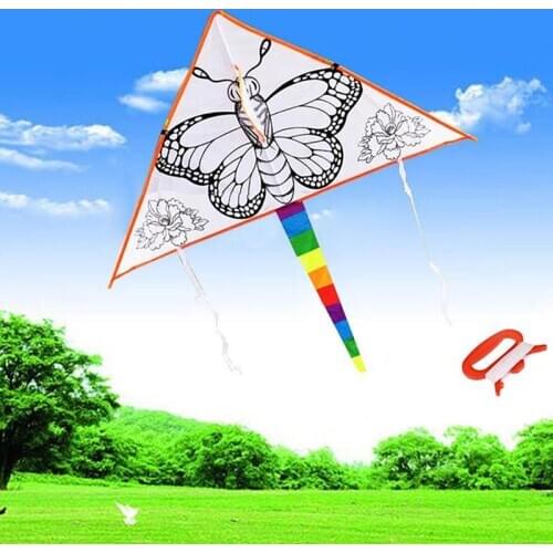 DIY Graffiti Kite Blank Triangle Kite Can Be Painted Nylon Outdoor Kites Flying Toys For Children Kids with 30m Lines