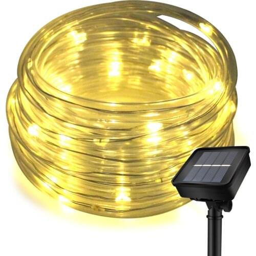 Solar Powered String Tube Lights Led Outdoor Rope Fairy Light 8 Modes Garden Decor Lighting 7-30M Waterproof Holiday Lamp