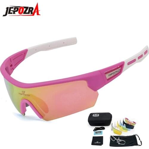 JEPOZRA Cycling Sunglasses Women Sports Road Bike Glasses 5 Lens Polarized Cycling Glasses Mountain Bicycle Protective Eyewear