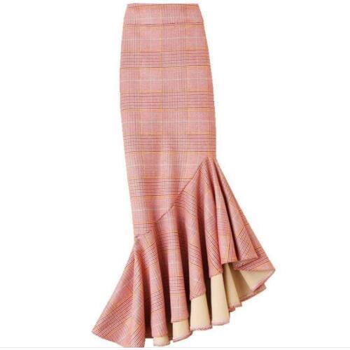 Plaid suede trumpet skirt women high waist irregular package hip knee-length mermaid skirt plus size 4XL