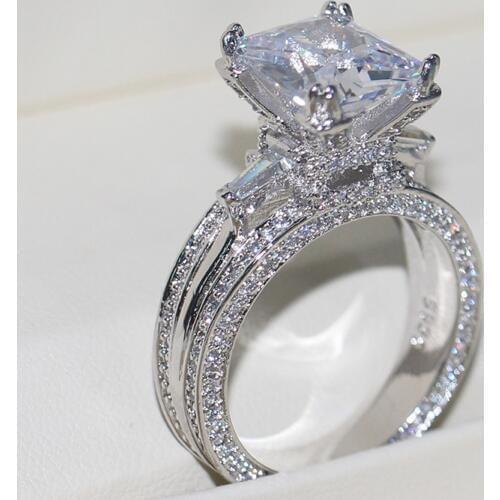 Luxury Ring Fashion Geometric Rhinestones Zircon Ring For Women Jewelry Accessories Bride Wedding Engagement Shiny Square Ring