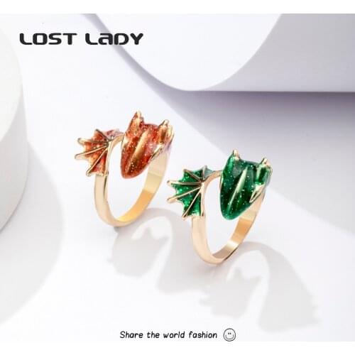 Lost Lady Fashion Ultra Cute Little Dragon Rings Gothic Adjustable Opened Rings for Women Girls Jewelry Charm Accessories Gift
