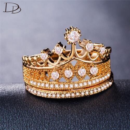 DODO Luxury Ladies Crown Ring Fashion 2 Pcs Ring Sets For Women Rose Gold Color Jewelry AAA Zircon Bague Queen Anillos Gift B997