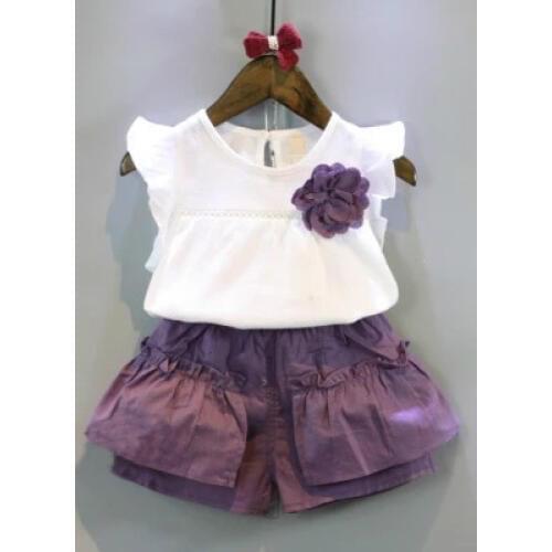 ChildrenS Clothing Sets For Girls Summer Kids Baby Flying Sleeve T-Shirt + Shorts Sets Two-Piece Suits Costume With Corsage