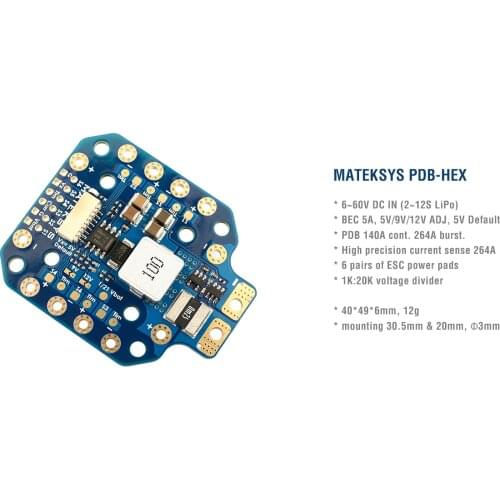 Matek Systems PDB-HEX 12S 2-12S PDB Power Distribution Board 6~60V DC 5A 5V/9V/12V for RC Drone FPV Racing Multirotor