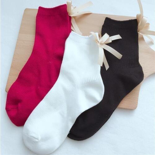 Fashion Butterfly Bow Warm Stocks Autumn And Winter Sweet Casual Women Cotton Socks Pure Color Girls Boot Rad Sock High Quality