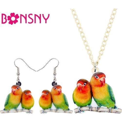 Bonsny Acrylic Jewelry Sets Africa Fischers Lovebird Necklace Earrings Choker Fashion Animal Pendant For Women Girls Decoration