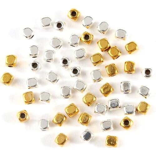 Wholesale 100PCS Cube Square Shape 4x3mm Gold Silver Color Loose Spacer Beads lot for Jewelry Making DIY Findings