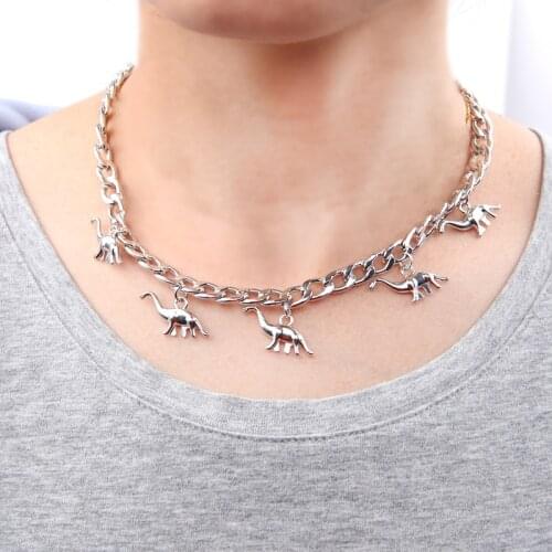 Metal Dinosaur Shape Pendant Necklace For Women Girl Creative Cute Vintage Cool Hip Hop Animal Choker Necklace Trendy Jewelry