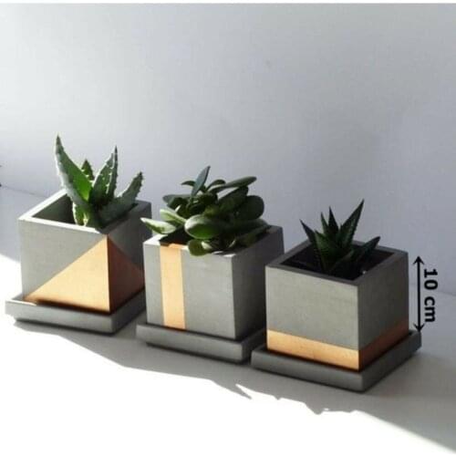 Entice in Plant Cactus Flower Pot Set of 3 Patterned Concrete Pen Holder Multi-Purpose Ornament Home Room Office Decor handmade