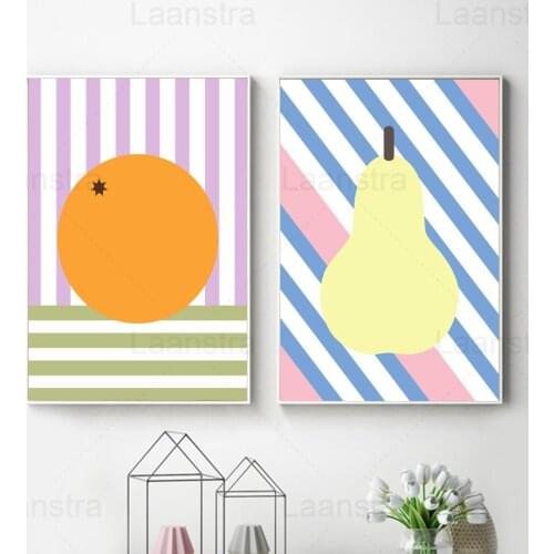 Striped Color Home Decoration Painting Watermelon Orange Particles Living Room Wall Canvas Art Poster Kitchen Prints Fruit Store