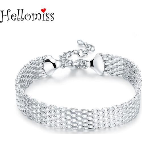 Wide Mesh Bracelets for Women 7 Inch 925 Silver Bracelet Fashion Brand Jewelry Classic Design Wristband Woman Pulseira Feminino