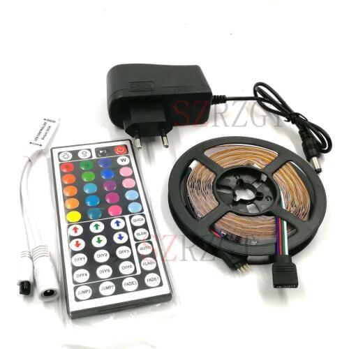 LED Strip Light SMD 3528 RGB Strip Ribbon Diode Tape RGB 3528 DC 12V 5M Flexible Strip Full Set DIY Controller and Adapter