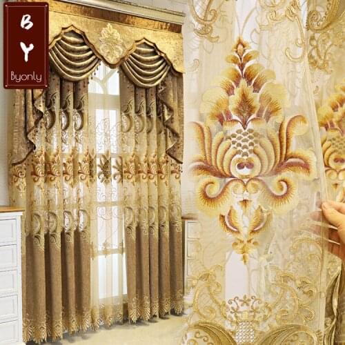 High-end Curtain European Style Shading Chenille Embroidery Luxury Finished Product Curtains for Living Dining Room Bedroom