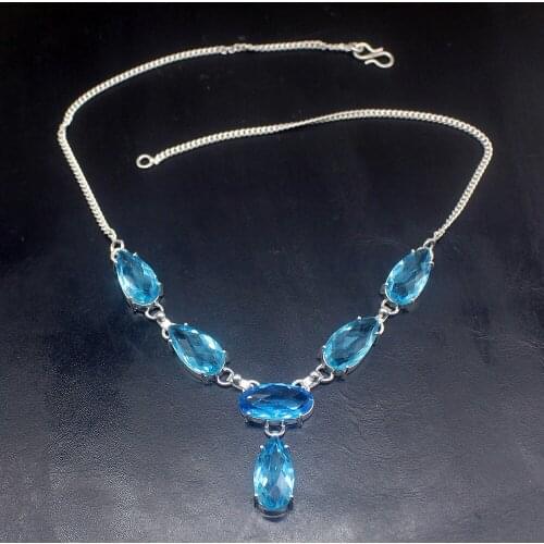 Gemstonefactory Jewelry Big Promotion 925 Silver New Coming Natural Ocean Blue Topaz Gifts Women Chain Necklace 48cm 202101398