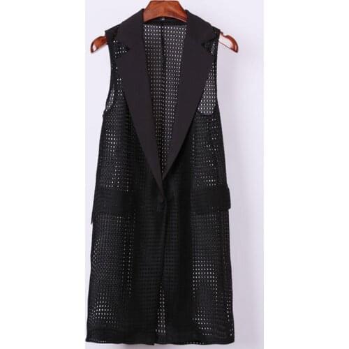 Plus size 4XL women summer spring sleeveless outerwear female casual grid medium-long slim one button Solid Patchwork vest