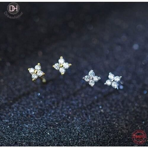 Dreamhonor S925 Sterling Silver Jewelry Pave Zircon Flower Women Stud Earrings Wedding Jewelry Accessories