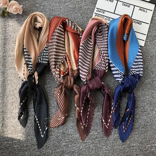 HOT Pleated square silk women scarf fashion Multicolor printing kerchief Apparel Accessories imitated silk bandana hip hop