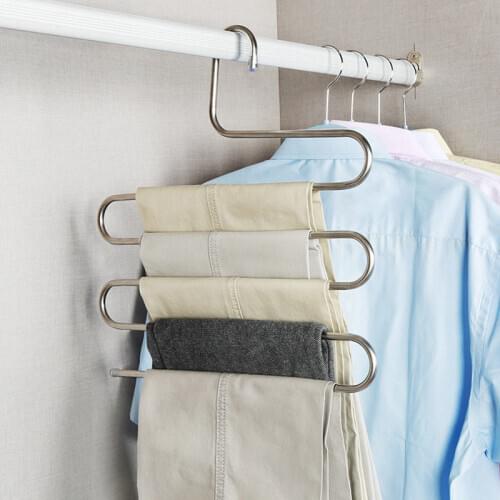 1Pc New Steel Pants Metal Hangers Holders For Trousers Towels Clothes Apparel Hangers Rack Five-layer Space Saving Organizer