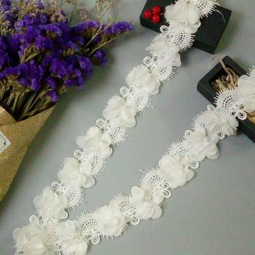 1yard Chiffon Diamond Flowers White Pearl Lace Trim Embroidered Lace Ribbon Fabric Sewing Craft DIY Garment Sewing Accessories
