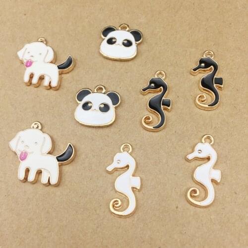 10pcs DIY metal enamel dog puppy panda sea horse charms gold pet bracelet pendants for necklace earring jewelry making material