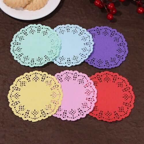 100pcs/set 3.5''Colored Flower Lace Round Paper Doilies Placemat Craft Tableware Decoration