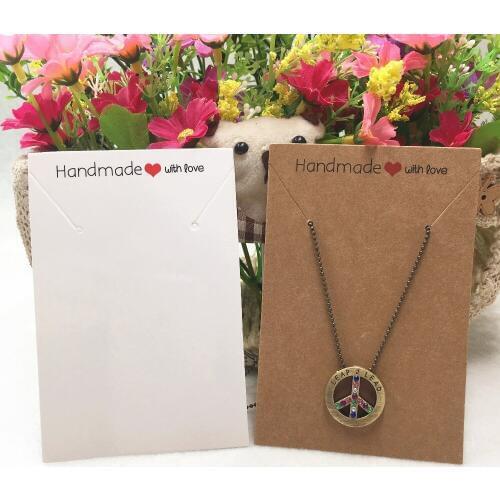 100Pcs/Lot Handmade With Love Red Heart Necklace Card Bracelet Anklet Packaging Jewelry Display Fixed Holder Cards Classic Favor