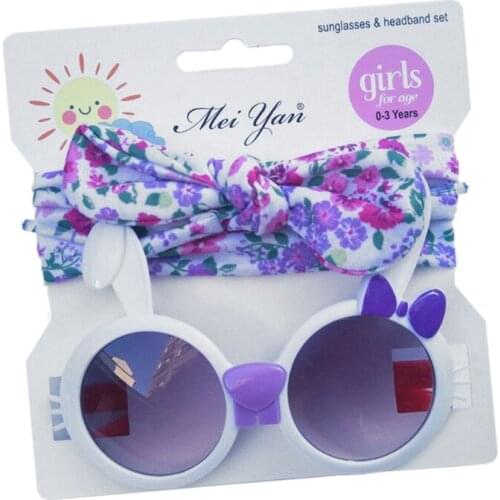2 Pcs/Set Cute Cartoon Bunny Baby Headband Sunglasses Set for Travel Kids Children Bowknot Hair Band