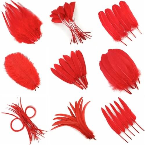 20Pcs/Lot Red Goose Feathers for Crafts Ostrich Rooster Natural Feather DIY Holiday Party Decoration Jewelry Handicrafts Plumes