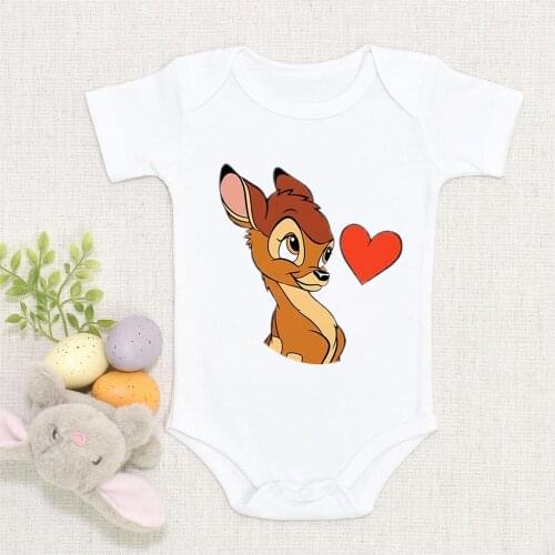 2021 New Fashion Bambi Love Print Baby Boys Girls Rompers Newborn Short Sleeve Jumpsuits Infant Baby Clothes Dropship