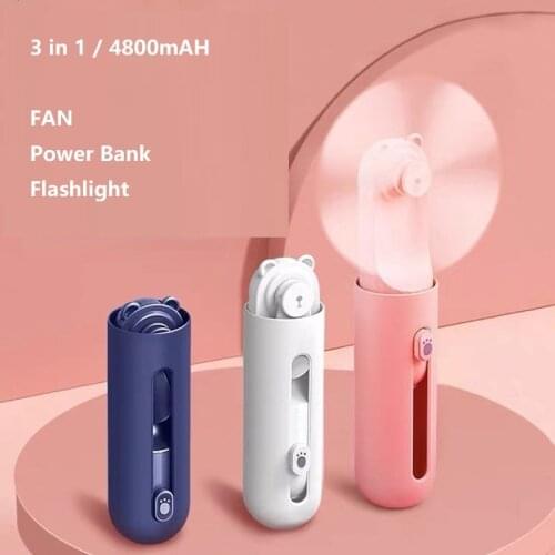 2021 New 3 in 1 Mini Mute USB Charging Power Bank Fan Desktop Folding Portable Handheld With Night FlashLight Fan 44H Working