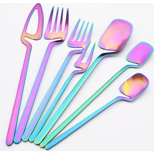 304 Rainbow Cutlery Sets Matte Stainless Steel Tableware 1pcs Knife Forks Spoons Flatware Set Safe Dinnerware Set Dropshipping