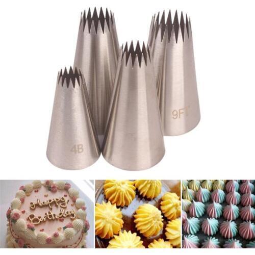 4pcs Large Icing Piping Nozzles For Decorating Cake Baking Cookie Cupcake Piping Nozzle Stainless Steel Pastry Tips #4B #9FT