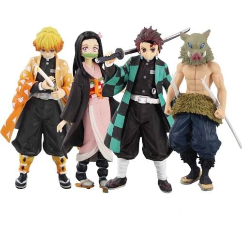 4pcs/set Anime Demon Slayer Kimetsu no Yaiba Figure Kamado Tanjirou Nezuko Agatsuma Zenitsu Hashibira Inosuke Action Figure Toy