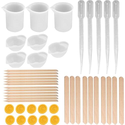 43pcs DIY Mold Tools Silicone Resin Measuring Cups Jewelry Tool Kit for Resin Nonstick Silicone Mixing Cups Epoxy Resin Cups