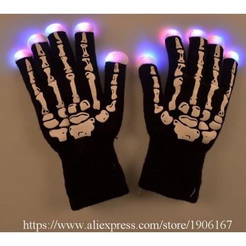 5 Pairs Led luminous Skeleton Gloves Rave Light Up Flashing Finger Halloween Christmas Gift Lighting Magic Party Glow Gloves