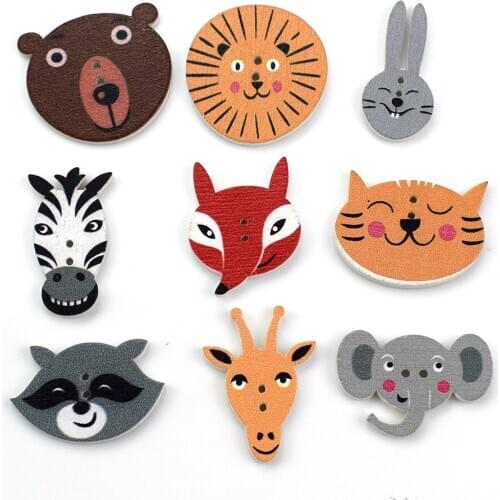 500PCS Wooden Sewing Buttons Scrapbooking Forest Animal Colorful Mixed Two Holes Button for Clothes DIY Needlework Accessories