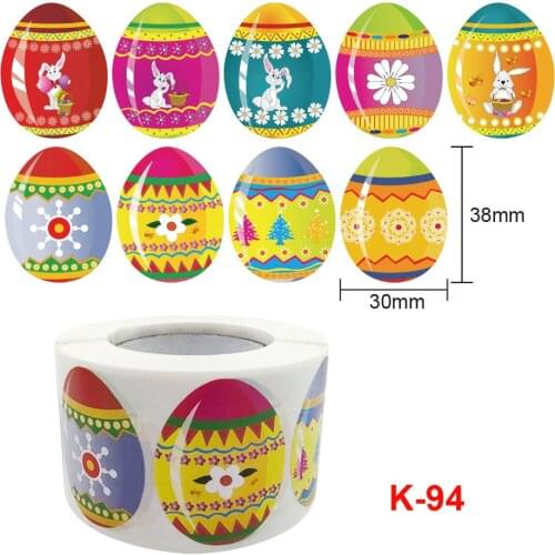 500pcs/set 1.5inch Happy Easter Cake Baking Egg Rabbit Paper Sticker Labels Easter Party Gift Bag Box Envelope Seal Decoration