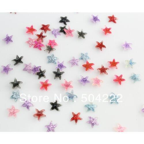 500pcs handmade miniature nail art resin glitter star starfish Cabochon for Kawaii Decoden DIY Projects-glitter shiny star