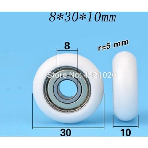 8*30*10mm Plastic coated bearing wheel fitting European standard aluminum profile silent nylon plastic injection plastic pulley