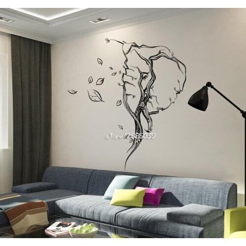 Abstract Elephant Head Leaves Animal Stickers Nontoxic PVC Wall Decals Removable High Quality Wallpaper Home Decor Mural SA873