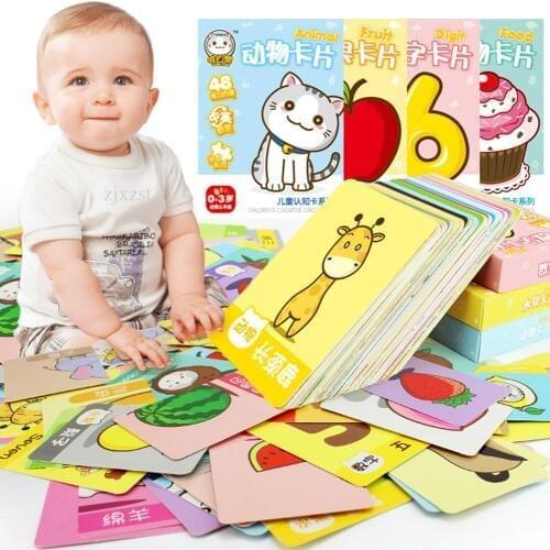 48Pcs/Set Kids Baby Learning Cards Cartoon Animal Fruit Pairing English Chinese Cards Baby Learning Educationa Toy