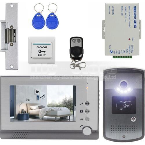 DIYSECUR Strike Lock 7 inch TFT Color Video Door Phone Visual Intercom Doorbell ID Unlocking RFID LED Night Vision Camera
