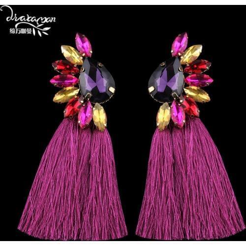 Dvacaman Brand Ethnic Long Tassel Earrings Women Boho Colorful Crystal Rhinestone Drop Women Statement Party Jewelry Wholesale