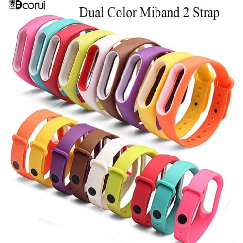BOORUI Dual Color Miband 2 strap Silicone healthy Pulsera Colorful Replacement wrist strap for xiaomi mi 2 smart band 15 colors