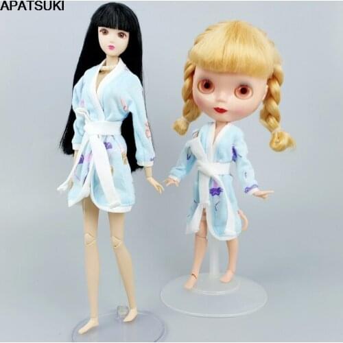 Blue Ballet Girl Bathrobe For Barbie Doll Bathroom Suits Winter Pajama Wear Sleeping Casual Clothes For Blythe Playhouse Toys