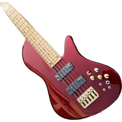 Made Exclusively. Metal Red Butterfly 5 String Gray Bass Guitar, Factory Custom Neck Electric Bass Through Body 9V Active Pickup