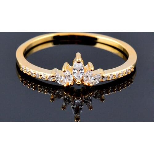 KIOOZOL Elegant Princess Cubic Crystal Zircon Crown Round Ring Rose Gold Silver Color Women Engagement Wedding Gift 049 KO2