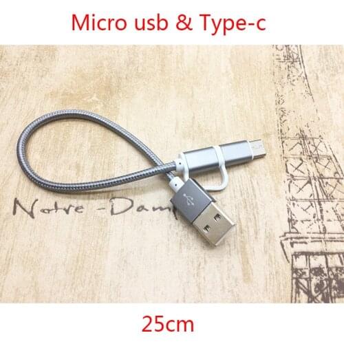 25cm micro usb type c short fast Charging cable 2 in 1 for huawei p20 lite mate 10 20 p y9 p smart 2019 y6 y7 2018 nova 3i cord